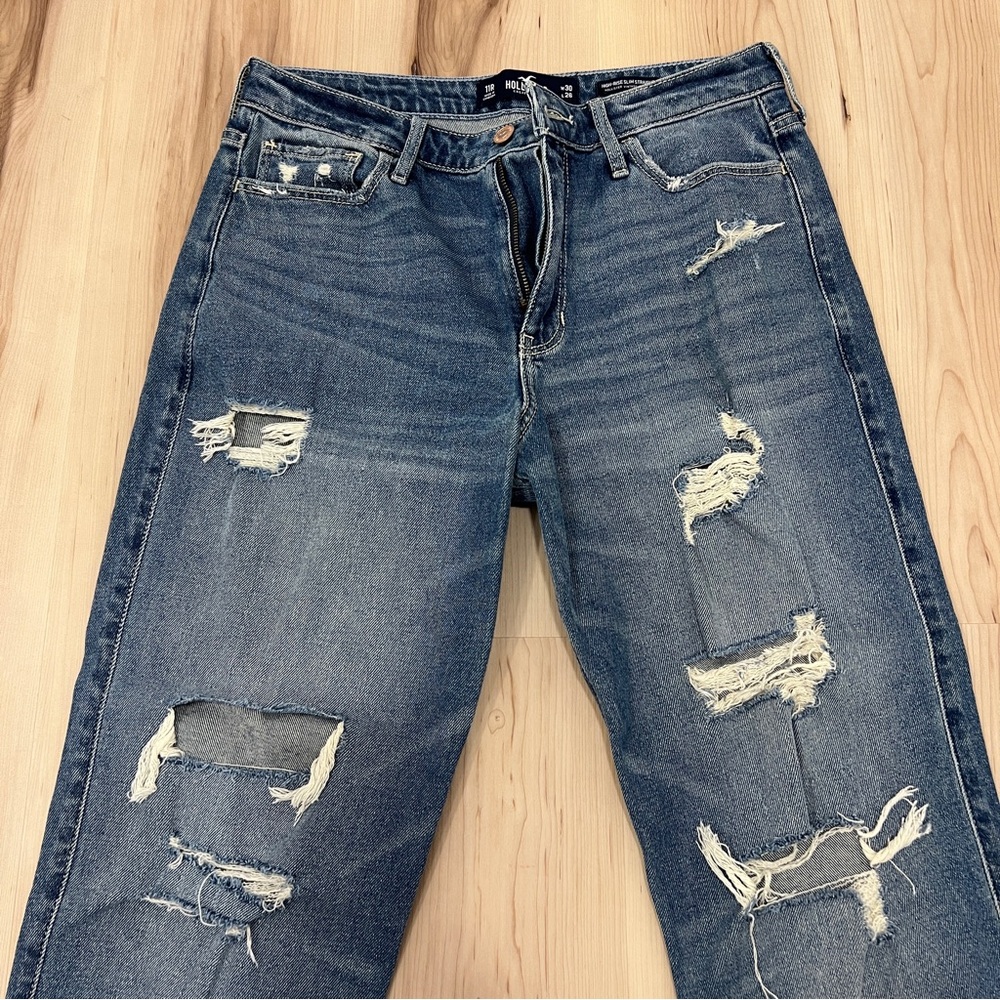 Hollister High Rise Slim Straight Distressed Jeans - Picture 3 of 5